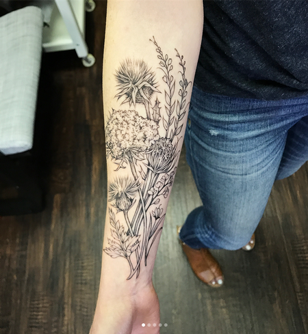 Michael Bales - Thistles and Wildflowers on Forearm- Instagram @MichaelBalesArt